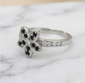 Rose silver black Flower Ring