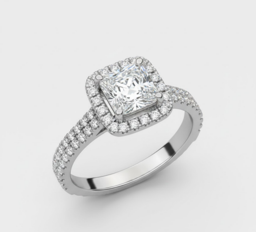 Silver Square Diamond Halo Ring