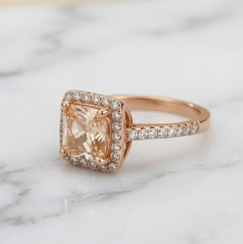 Golden Square Diamond Halo Ring